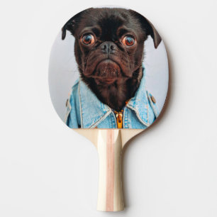 Raquete De Ping Pong Pug in Denim Jackey Cachorro Adorável