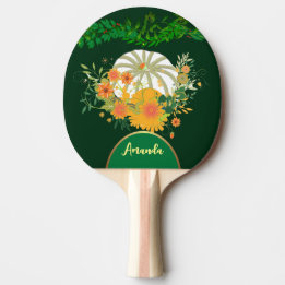 Raquete De Ping Pong Pumpkin Branco Caiu Cores Verde Folhagem Botânica