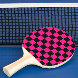 Raquete De Ping Pong Quadrados verificados retro geométrico preto-rosa-