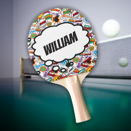 Raquete De Ping Pong Quadrinho Divertido com Nome Personalizado