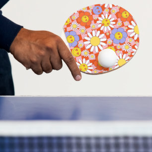 Raquete De Ping Pong Quadro de controlo do Groovy Daisy Floral, Y2K 90s
