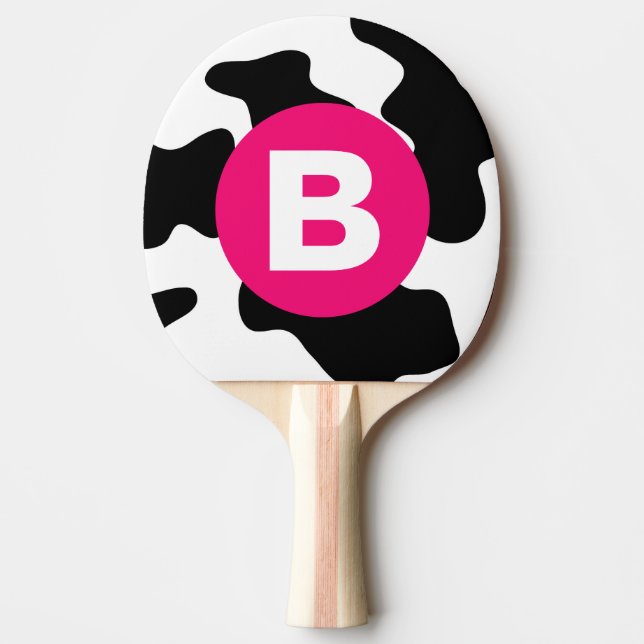 Raquete De Ping Pong Quirky Cow Patch Pattern Pink Monogram (Frente)