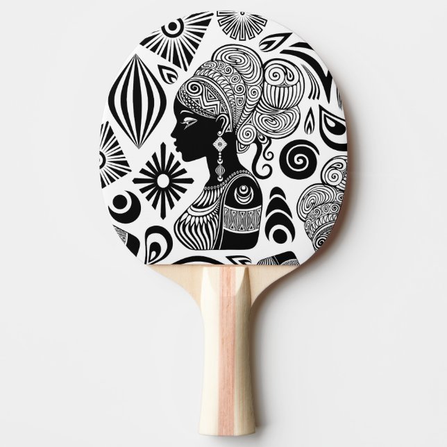 Raquete De Ping Pong Rapariga africana Retrato Tribal Tatuagem (Frente)