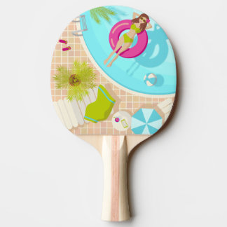 Raquete De Ping Pong Rapariga de natação na praia de verão de biquíni