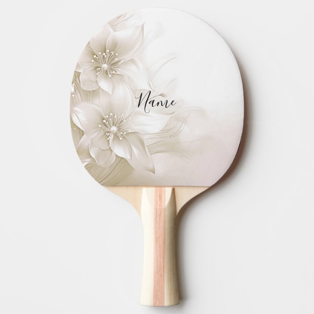 Raquete De Ping Pong Raque de Ping Pong com Flores Brancas de Marfim (Frente)