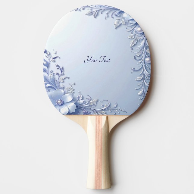 Raquete De Ping Pong Raque de Ping Pong com Flores Ornamentadas Azuis (Frente)