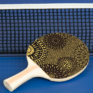 Raquete De Ping Pong Raque de Ping Pong Floral Étnico Dourado Preto Chi