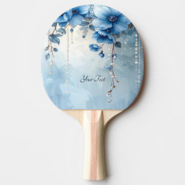 Raquete De Ping Pong Raque de Ping Pong Flores Azuis e Pérolas