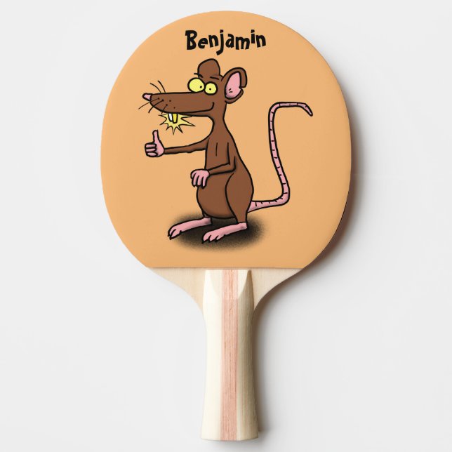 Raquete De Ping Pong Rato castanho-bonito deita um desenho animado (Frente)