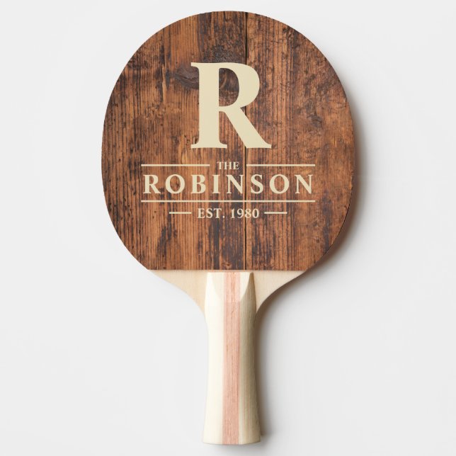 Raquete De Ping Pong Reclaimed Wood Family Name & Initial (Frente)