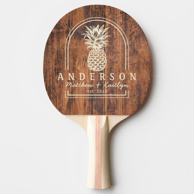 Raquete De Ping Pong Reclaimed Wood Pineapple Wedding Arch&Name (Frente)