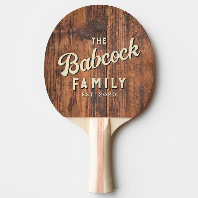 Raquete De Ping Pong Reclaimed Wood Retro Family Name & Year (Frente)