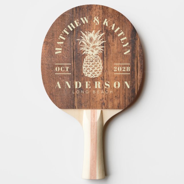 Raquete De Ping Pong Reclaimed Wood Tropical Pineapple Wedding (Verso)