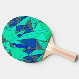 Raquete De Ping Pong recortes triangulares verdes sobre fundo azul, ásp