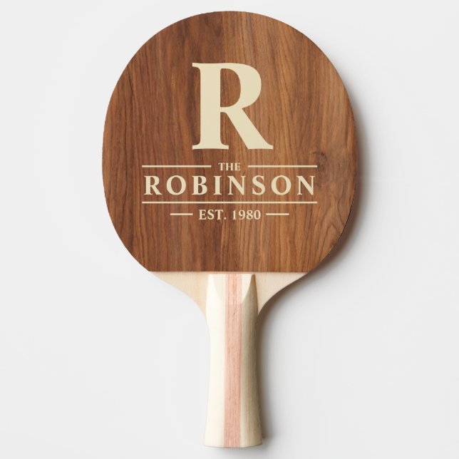 Raquete De Ping Pong Red Oak Wood Family Name & Initial (Frente)