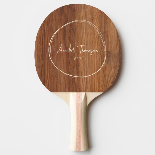 Raquete De Ping Pong Red Oak Wood Name in Drawn Circle  (Frente)