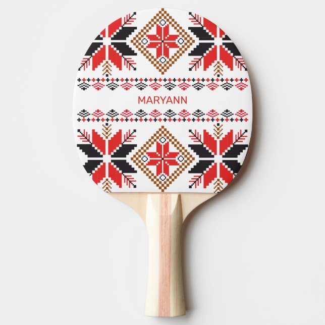 Raquete De Ping Pong Red Stars Diamantes Cross Stitch Personalizado (Frente)