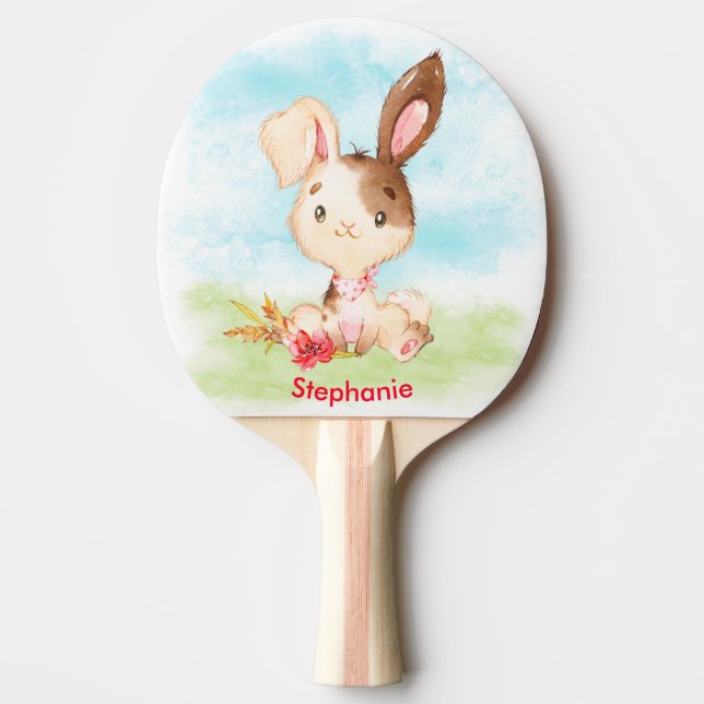 Raquete De Ping Pong Red Watercolor Little Bunny (Frente)