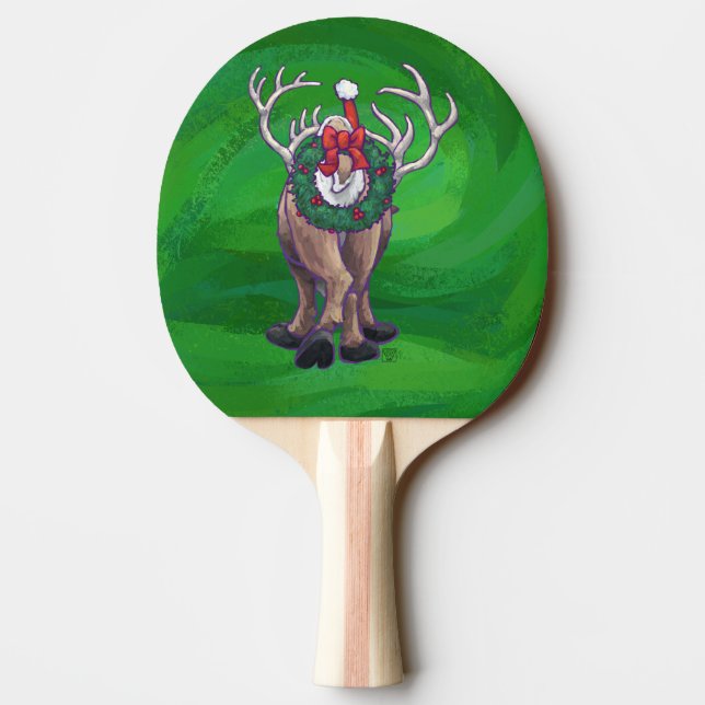 Raquete De Ping Pong Reindeer Christmas On Green (Verso)