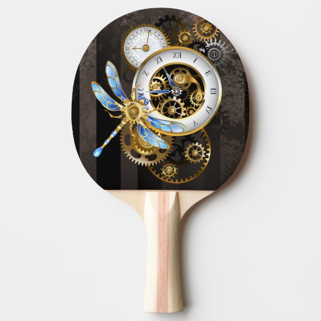 Raquete De Ping Pong Relógio Steampunk com Dragonfly Mecânica (Frente)