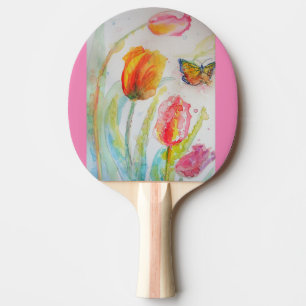 Raquete De Ping Pong Remo de Ping Pong com Tulipa Rosa em Aquarela