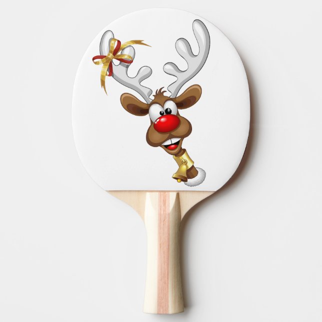 Raquete De Ping Pong Rena Fofa Espiando Meme de Natal (Frente)