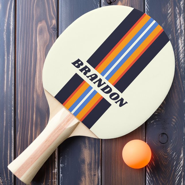 Raquete De Ping Pong Retrair Cinco Rally Stripe com Nome (Criador carregado)