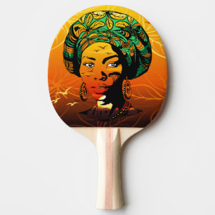Raquete De Ping Pong Retrato de Mulher Africana com Sunset