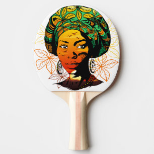 Raquete De Ping Pong Retrato de Mulher Africana com Sunset