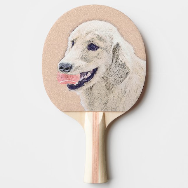 Raquete De Ping Pong Retriever ouro com pintura de cachorro de Tênis (Frente)