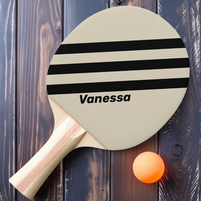 Raquete De Ping Pong Retro Alabastro Três Listras com Nome (Criador carregado)