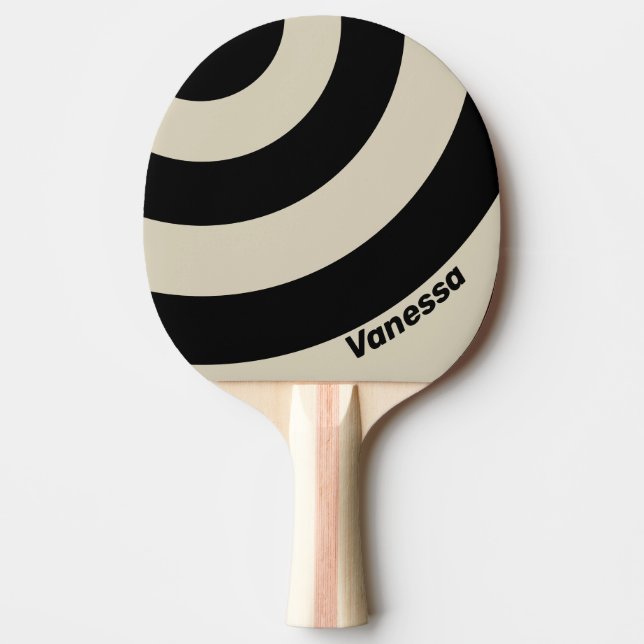 Raquete De Ping Pong Retro Alabastro Três Listras em Círculo com Nome (Frente)