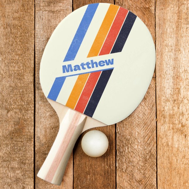Raquete De Ping Pong Retrô Angustiado cinco Listras com Nome (Criador carregado)