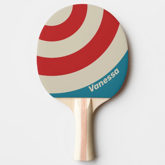 Raquete De Ping Pong Retro Aqua Círculo Listra com Nome (Frente)