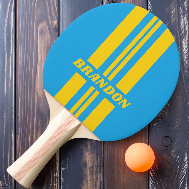 Raquete De Ping Pong Retro Aqua Reef Dual Rally Stripe com Nome (Criador carregado)