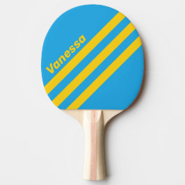 Raquete De Ping Pong Retro Aqua Reef Três Listras em Ângulo com Nome