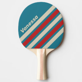 Raquete De Ping Pong Retro Aqua Surf Angled Striping with Name