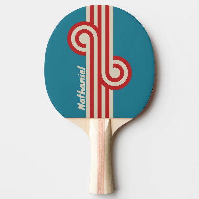 Raquete De Ping Pong Retro Aqua Surf Loop com Nome (Frente)