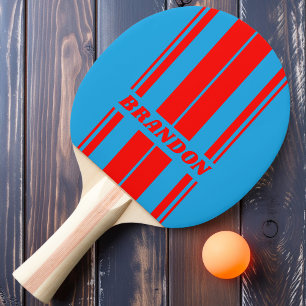 Raquete De Ping Pong Retro Azul Elétrico Vermelho Listras de Placa Dupl