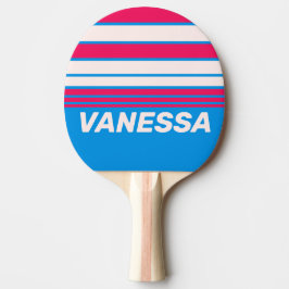 Raquete De Ping Pong Retro Azul Esmagar Horizonte Listras com Nome