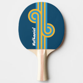 Raquete De Ping Pong Retro Azul Marinho com Nome
