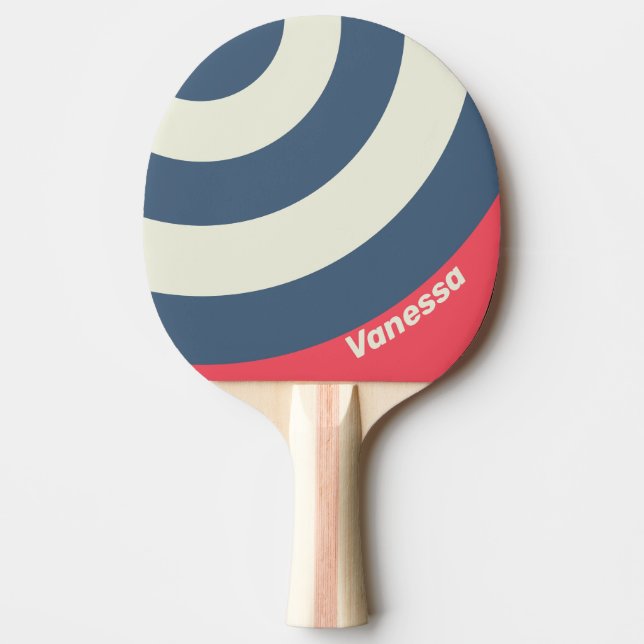 Raquete De Ping Pong Retro Beach Club Circle Stripe with Name (Frente)