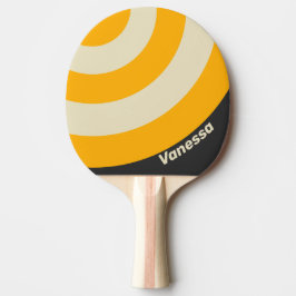 Raquete De Ping Pong Retro Black Sun Circle Stripe with Name