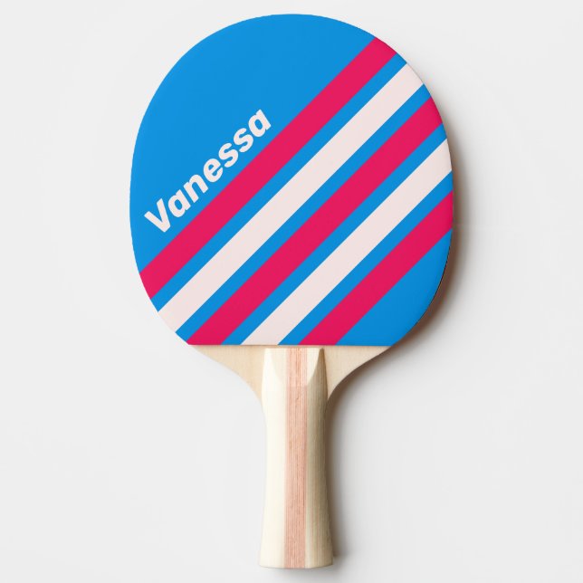 Raquete De Ping Pong Retro Blue Crush Angled Striping with Name (Frente)