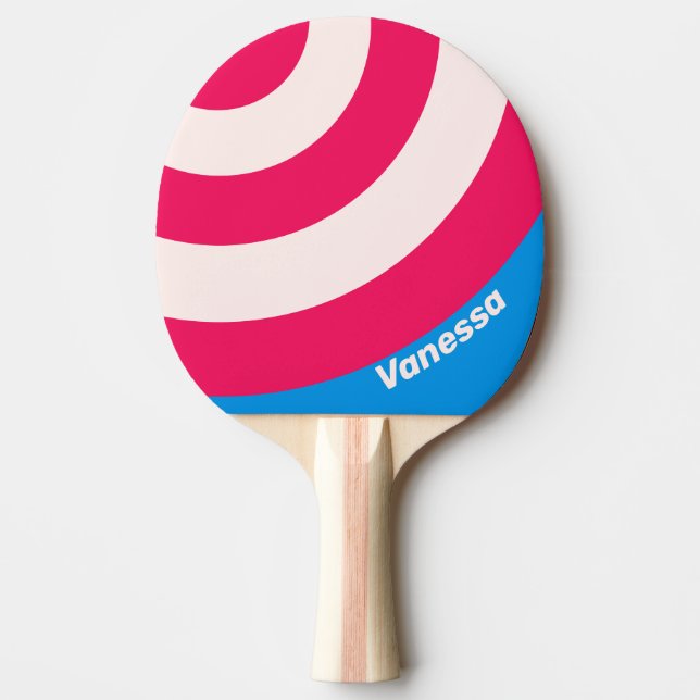 Raquete De Ping Pong Retro Blue Crush Circle Stripe with Name (Frente)