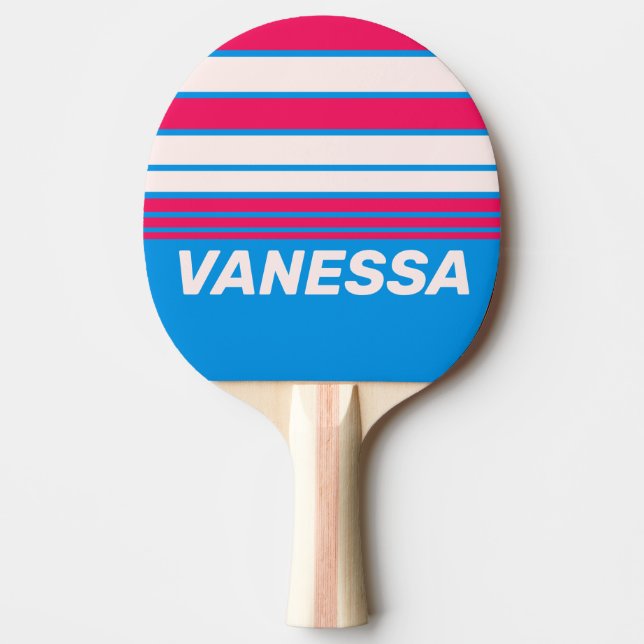 Raquete De Ping Pong Retro Blue Crush Horizon Striping with Name (Frente)