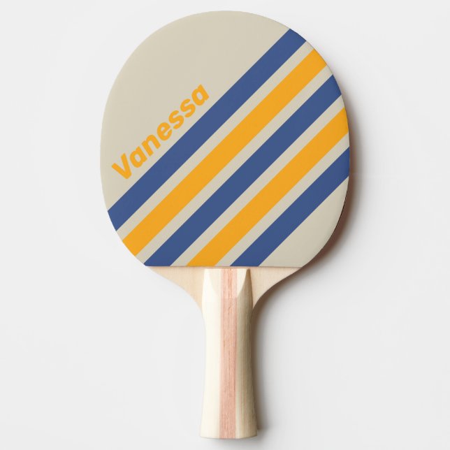Raquete De Ping Pong Retro Blue Crush Sunset Angled Striping with Name (Frente)