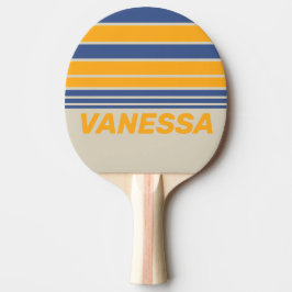 Raquete De Ping Pong Retro Blue Crush Sunset Horizon Striping with Name