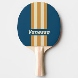 Raquete De Ping Pong Retro Blue Wave Pin Stripes with Name