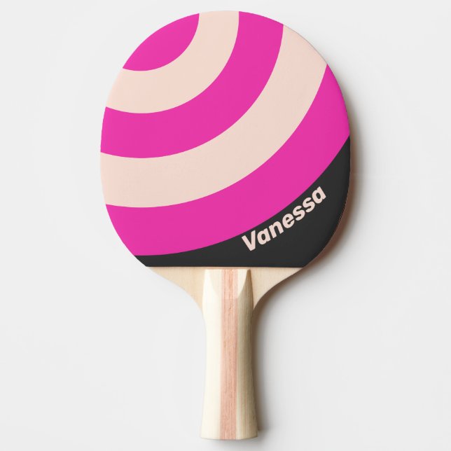 Raquete De Ping Pong Retro Bubblegum Circle Stripe with Name (Frente)